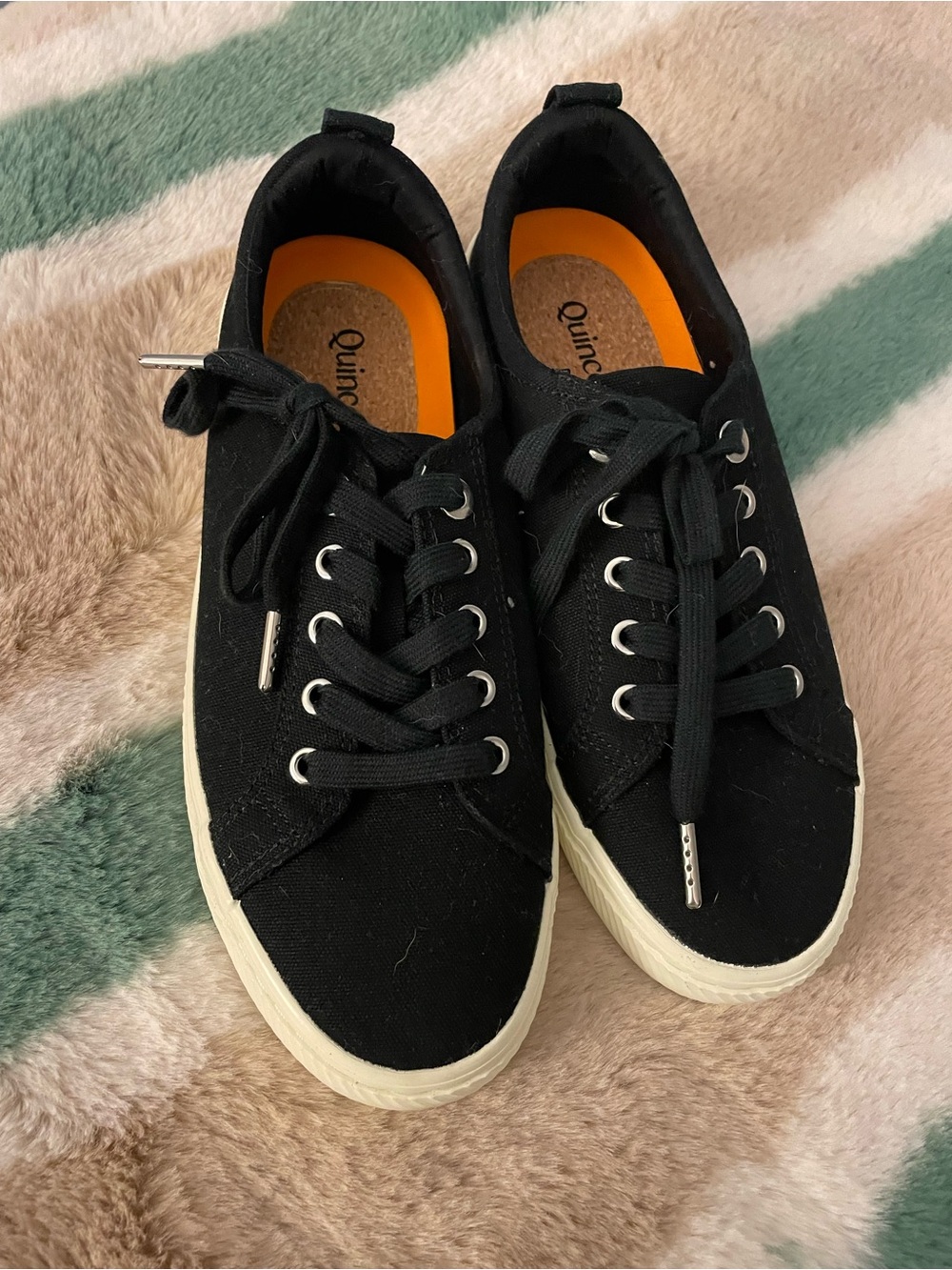 Quince Black Canvas Low-Top Sneakers with Orange Insoles